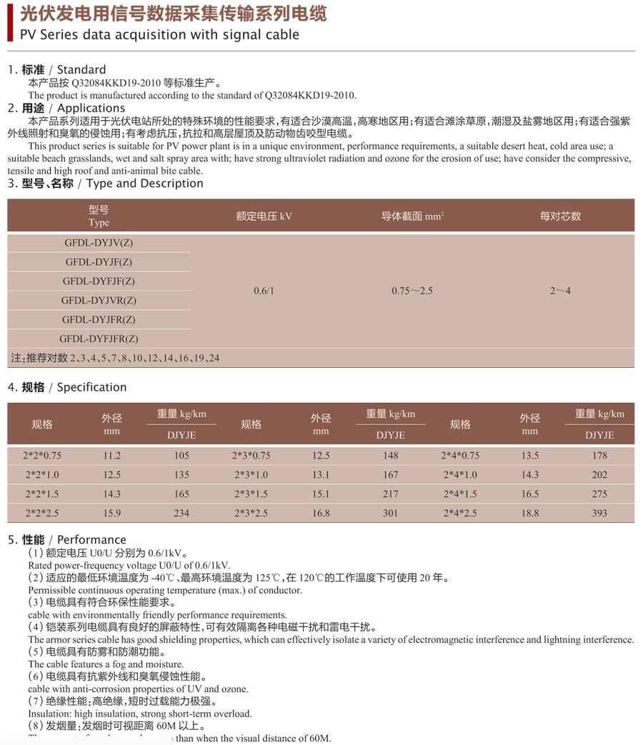 光伏发电用信号数据采集传输系统电缆